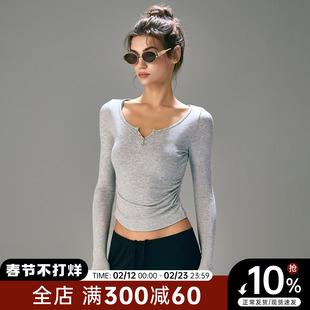 Choc女孩亨特领长袖运动上衣女紧身显瘦瑜伽服普拉提训练健身衣秋