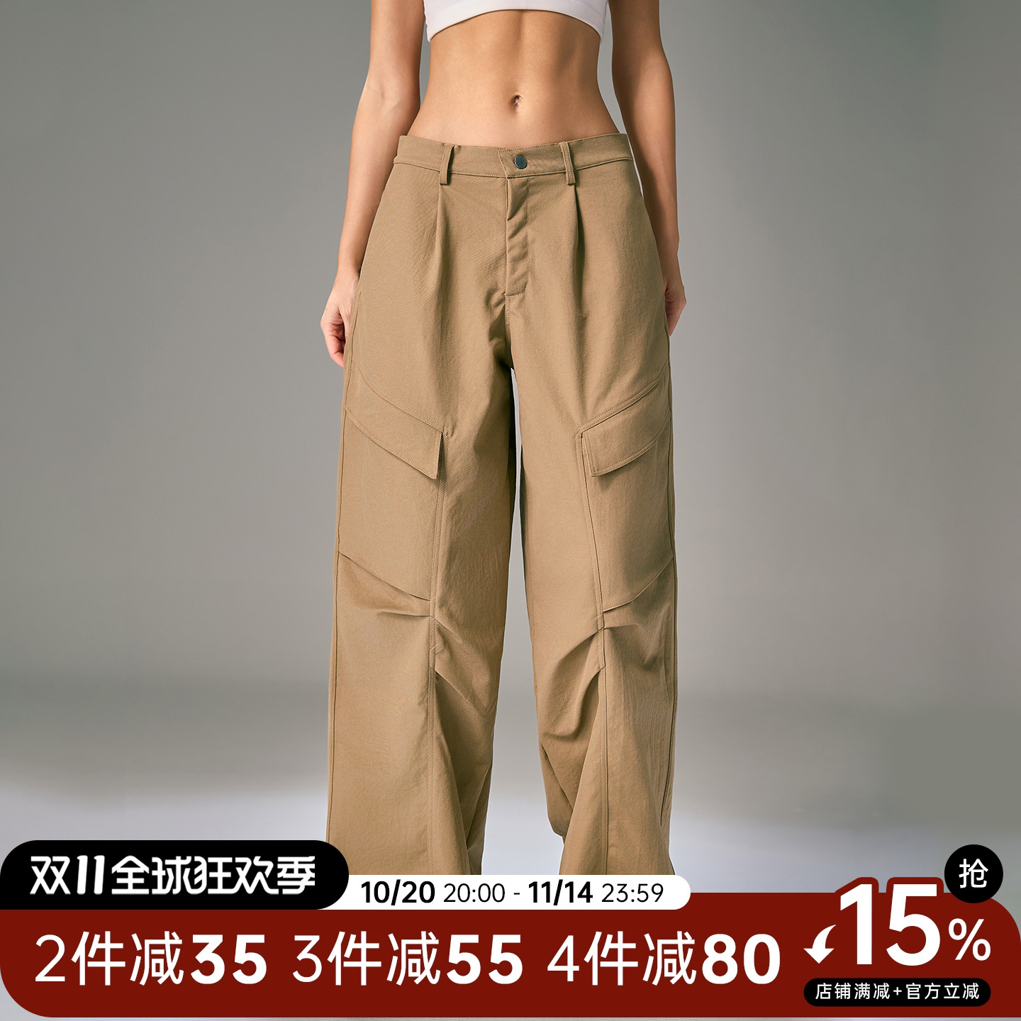 Choc女孩美式复古口袋工装裤女秋冬宽松直筒休闲裤跑步训练健身裤