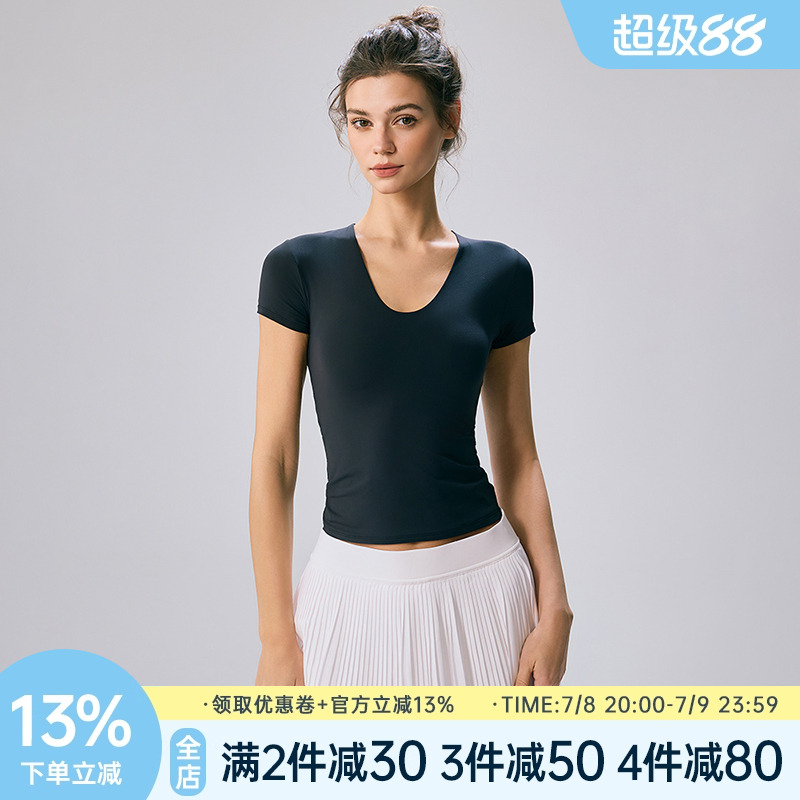 Choc女孩夏季汤勺领瑜伽服短袖女SKIMS透气运动上衣跑步健身衣T恤