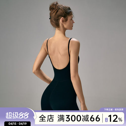 Choc女孩裸感美背连体瑜伽服女修身显瘦舞蹈服带胸垫欧美健身服夏