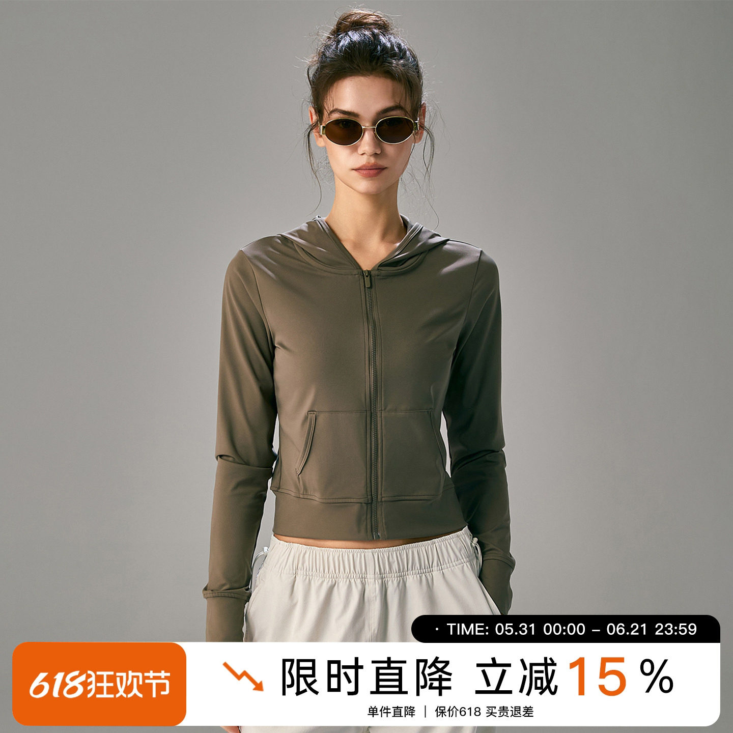 Choc女孩秋冬瑜伽服女连帽开衫宽松健身服夹克跑步训练运动外套