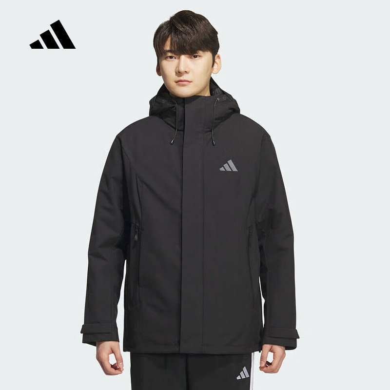 adidas阿迪达斯外套男2025冬季休闲户外短款连帽保暖羽绒服KC2516