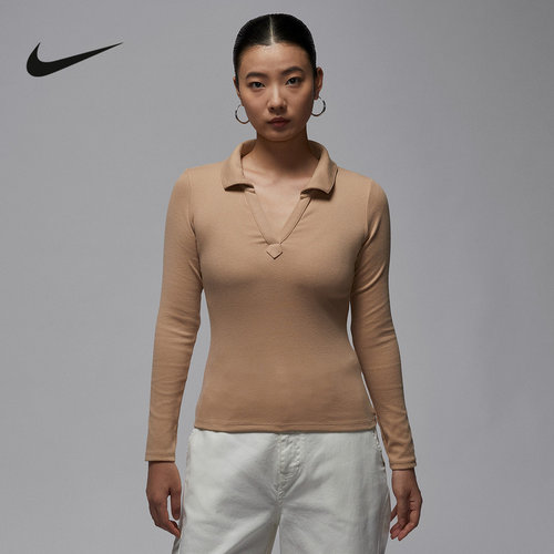 Nike耐克长袖T恤女子2025冬季休闲修身翻领运动POLO衫 FV7192-200