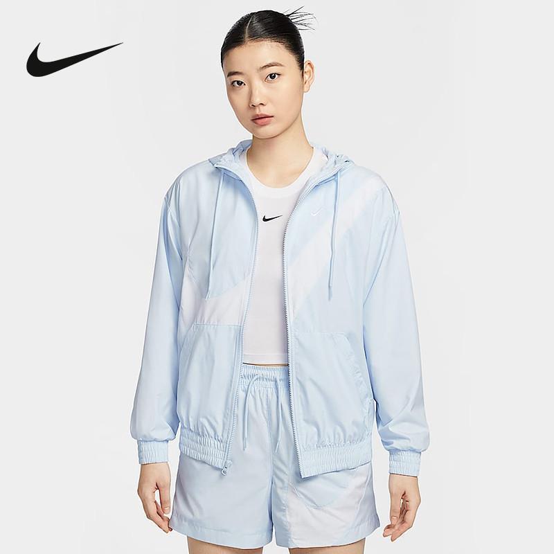 Nike耐克外套女2025夏季新款宽松大勾梭织连帽运动夹克HM8972-423