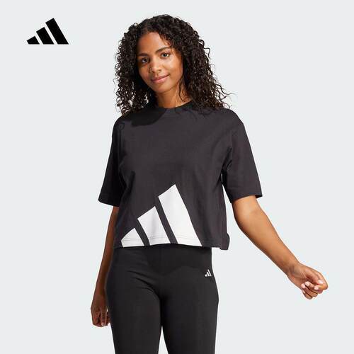 adidas阿迪达斯短袖女子2025夏季logo印花宽松透气休闲T恤 JG8736