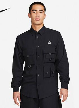 Nike耐克ACG 多口袋翻领男子户外运动黑色工装衬衫外套DN3937-010