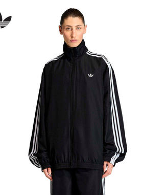 阿迪达斯三叶草外套女2026春季三条纹宽松休闲梭织立领夹克KD2894