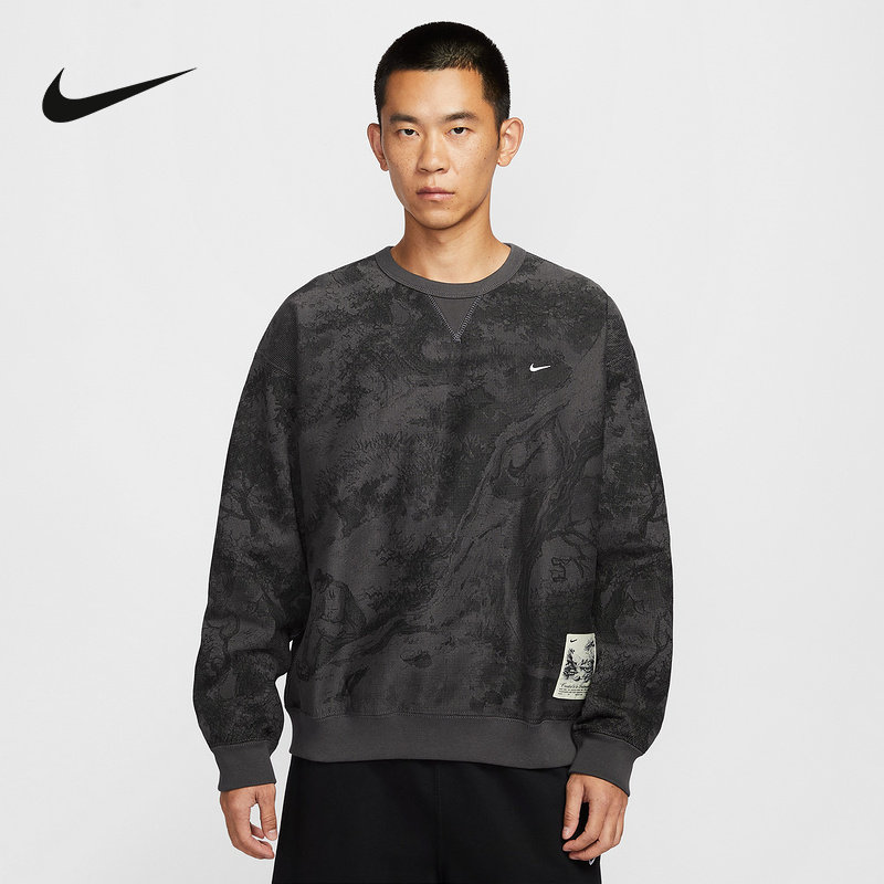 Nike耐克男子卫衣2025冬季加绒圆领迷彩印花运动套头衫HV4119-254