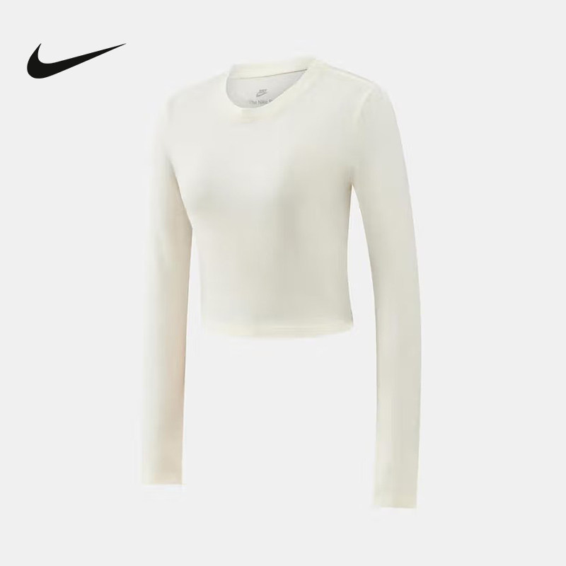 Nike耐克长袖T恤女2025冬修身透气短款打底针织套头衫 HF5323-110