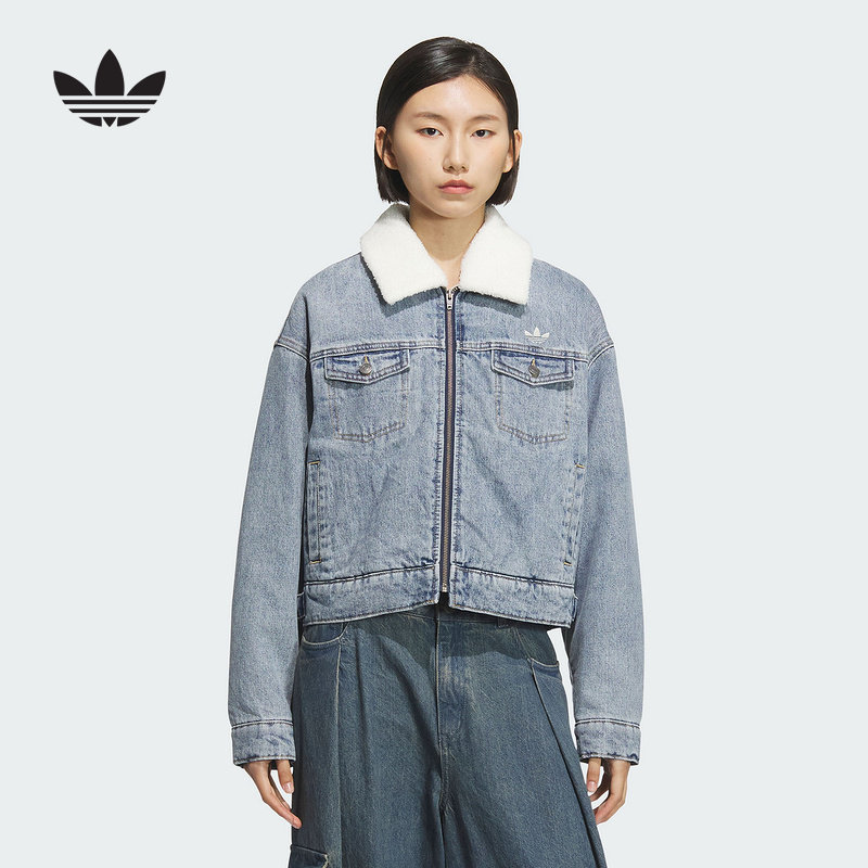 阿迪达斯三叶草外套女2025冬休闲短宽翻领棉服夹克KB5449 KC2626