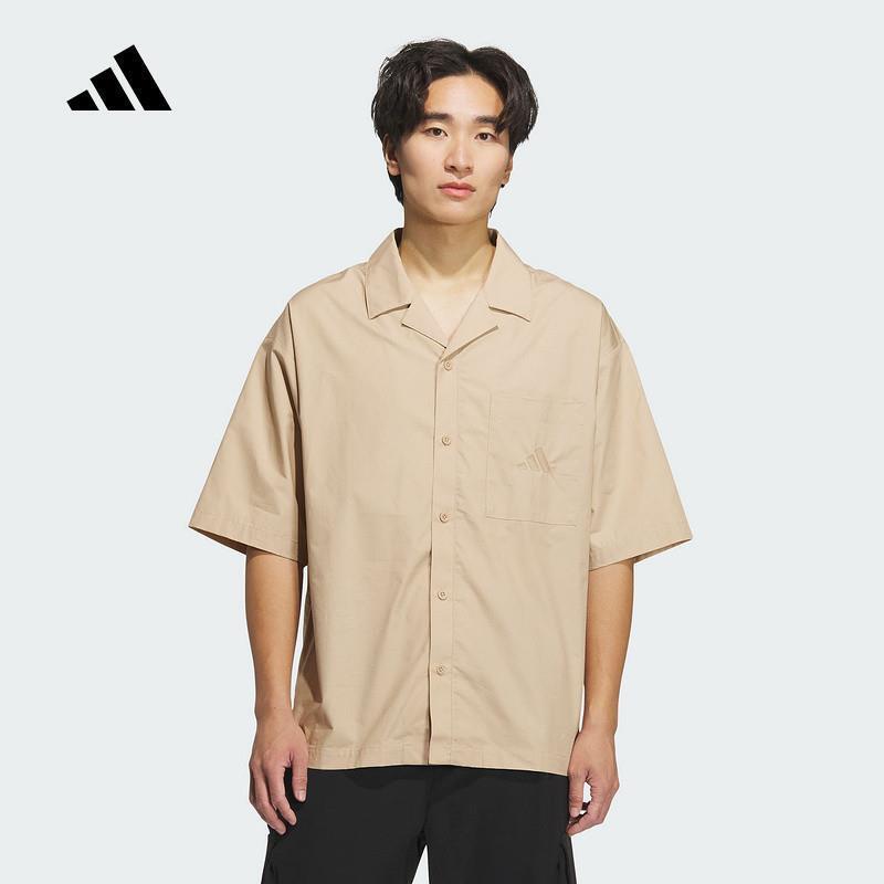 adidas阿迪达斯短袖男2025夏野营风印花半袖T恤翻领衬衣衫JL6057