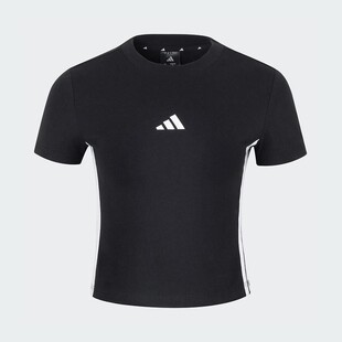 adidas阿迪达斯短袖女子2025春季运动休闲透气短款紧身T恤JY8570