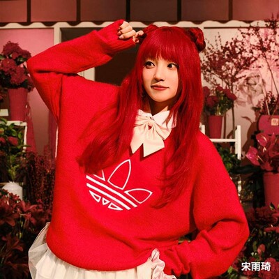 阿迪达斯三叶草卫衣女25蛇年新年款宋雨琦同款圆领套头毛衣JN0714
