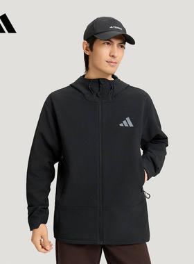 adidas阿迪达斯外套男子2026春季户外拒水软壳连帽梭织夹克KD9409