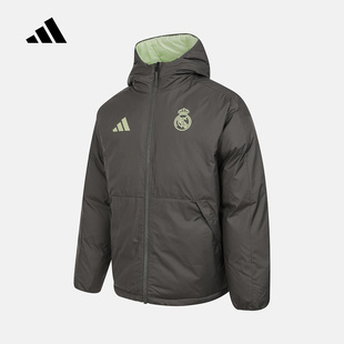 adidas阿迪达斯羽绒服男2025冬皇马足球文化连帽双面穿外套JN3077