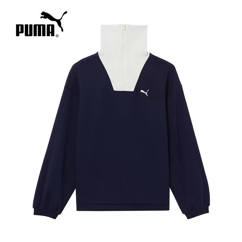 PUMA彪马卫衣女2025春季新款宽松复古高领半拉链套头衫631308-06