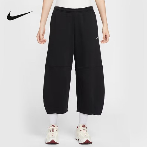 Nike耐克运动裤女2025冬季休闲针织宽松加绒直筒九分裤IM7475-010