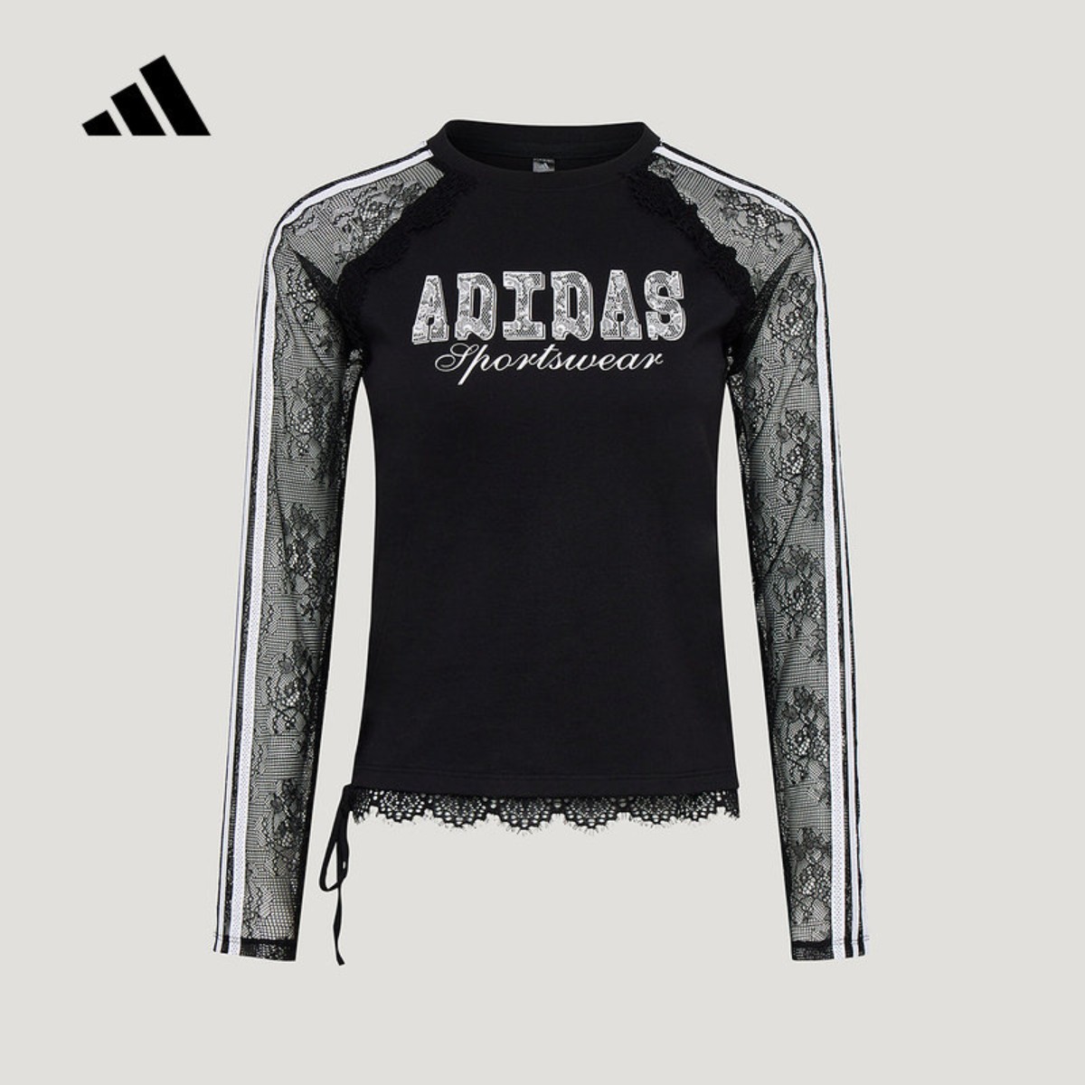 adidas阿迪达斯长袖T恤女蕾丝边休闲透气运动套头衫LE8842 LE7040