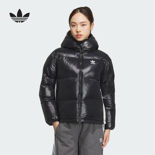 阿迪达斯三叶草羽绒服女2024冬季新款可拆卸帽运动休闲外套JD3782