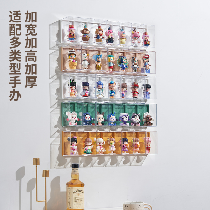 新款盲盒展示柜泡泡玛特盲盒展示盒壁挂式娃娃手办防尘透明收纳架