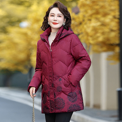 正品撤柜2025冬季妈妈装中长款女士羽绒服奶奶白鸭绒冬中老年外套