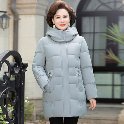 官方正品女装2024秋冬季中老年妈妈装中长款加厚连帽羽绒服外套女