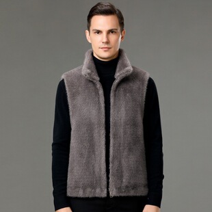 高端新款 男背心整貂水貂皮草中老年马甲双面穿坎肩皮毛一体外套厚