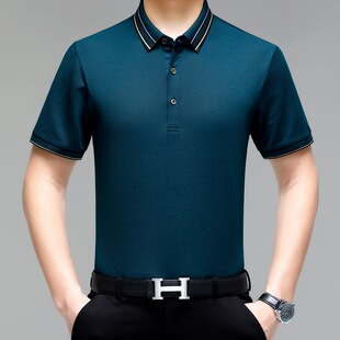 2023夏季 短袖 宽松大码 男式 T恤 桑蚕丝男装 上衣休闲免烫男士 POLO衫