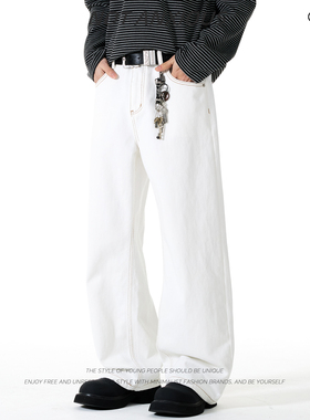 NOT ANXIOUS纯棉白色牛仔裤男水洗cleanfit美式复古直筒垂感a字裤