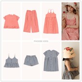 西班牙tc同款 T恤吊带裙子长裤 2020SS女宝宝春夏格子套装 儿童短袖