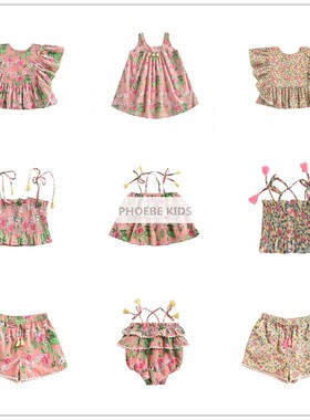 LM20SS女童春夏法国民族风吊带背心短裤飞袖上衣宝宝热带印花哈衣