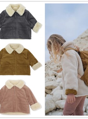 ks21秋冬男女宝宝羊羔毛卡通双面拉链外套儿童灯芯绒加绒加厚大衣