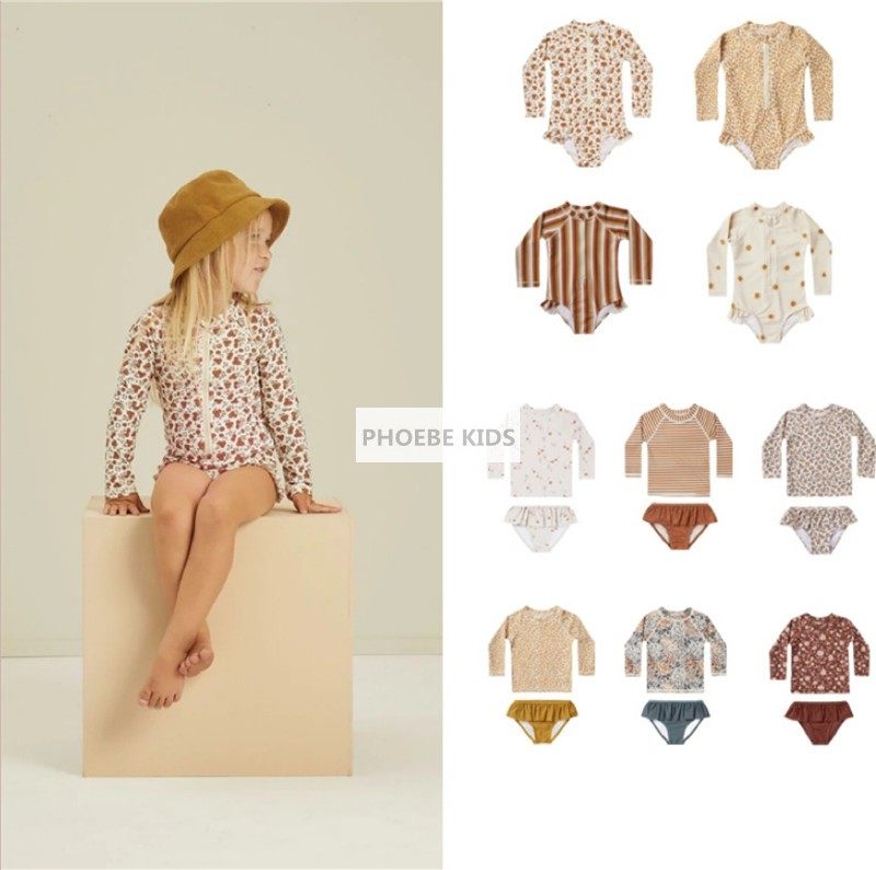 22春夏儿童碎花长袖防晒连体游泳衣女宝宝度假温泉沙滩分体套装