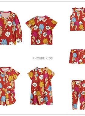 瑞典夏童装mini系列男女童满印海马圆领T恤裤子宝宝哈衣连体衣裙