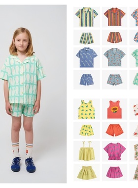 BC2025SS男童女童春夏纯棉短袖衬衫短裤套装宝宝吊带衫上衣半裙