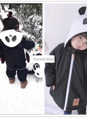 mini系列18秋冬瑞典儿童熊猫防水连体滑雪服ins宝宝加厚防寒棉服
