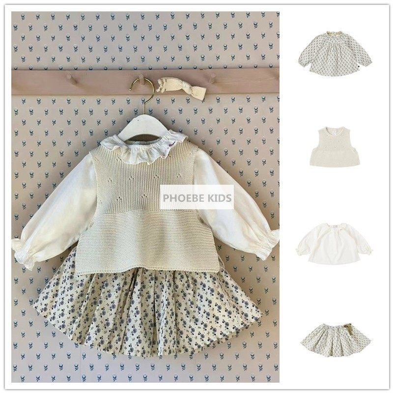 bene春装儿童纯棉白衬衫马甲半裙