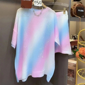 两件套气质百搭上衣 甜美减龄显瘦短裤 时髦洋气渐变色针织套装 春季