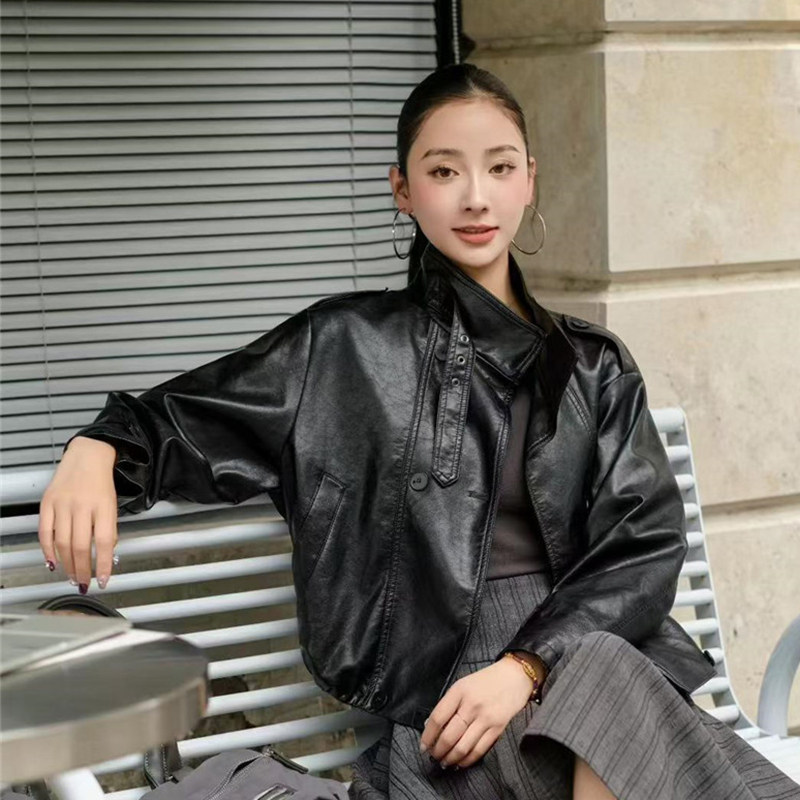 美式立领高档皮衣外套女短款2026秋季新款洋气气质机车服皮夹克
