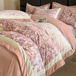 冬季A类美式牛奶绒四件套加厚珊瑚绒床笠款床单加绒保暖床上用品4