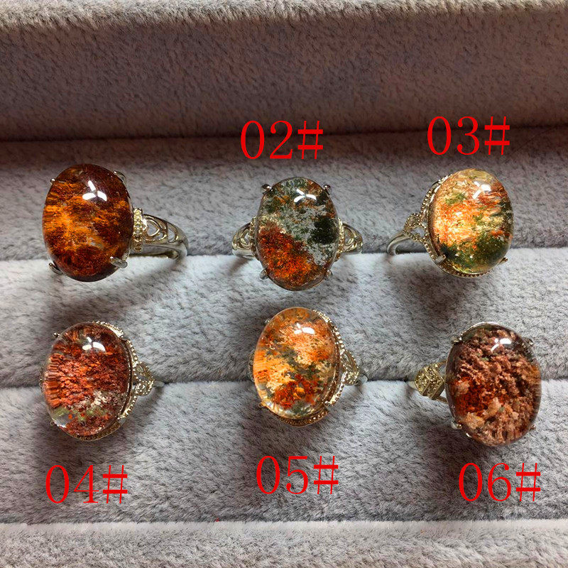 捡漏天然彩幽灵异象红黄绿幽灵水晶 月光石戒指男戒情侣925银镶嵌