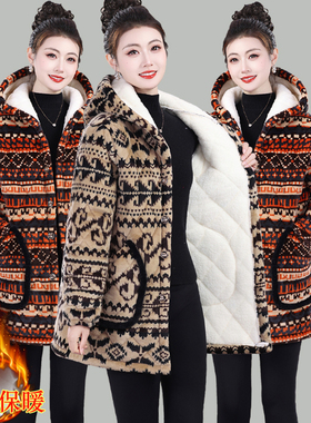 2025新款民族风连帽棉衣女加绒加厚保暖宽松印花棉服外套洋气省服
