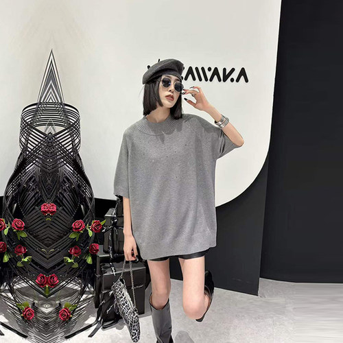 大码女装高领短袖针织衫