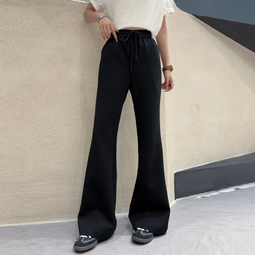 大码女装松紧腰微喇长裤黑