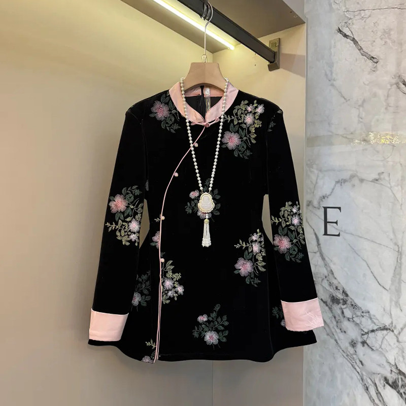 大码女装立领拼色袖口花朵上衣胖妹妹气质时尚复古风洋气显瘦小衫,女装/女士精品,大码内搭,淘宝优惠券,粉丝福利购,淘宝优惠卷