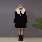 胖MM加肥拼色娃娃领长袖 减龄显瘦上衣 韩版 卫衣宽松遮肚子大码 女装