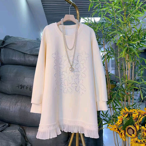 钉珠亮钻花朵长袖卫衣