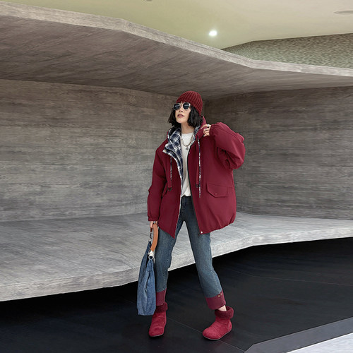 大码女装连帽立领长袖外套