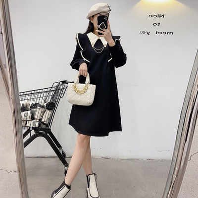 衬衫领带链荷叶边收腰连衣裙-