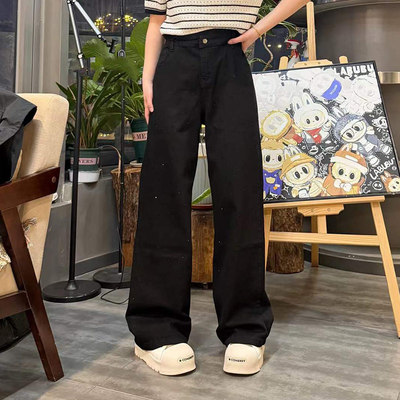 大码女装亮钻净版阔腿牛仔裤